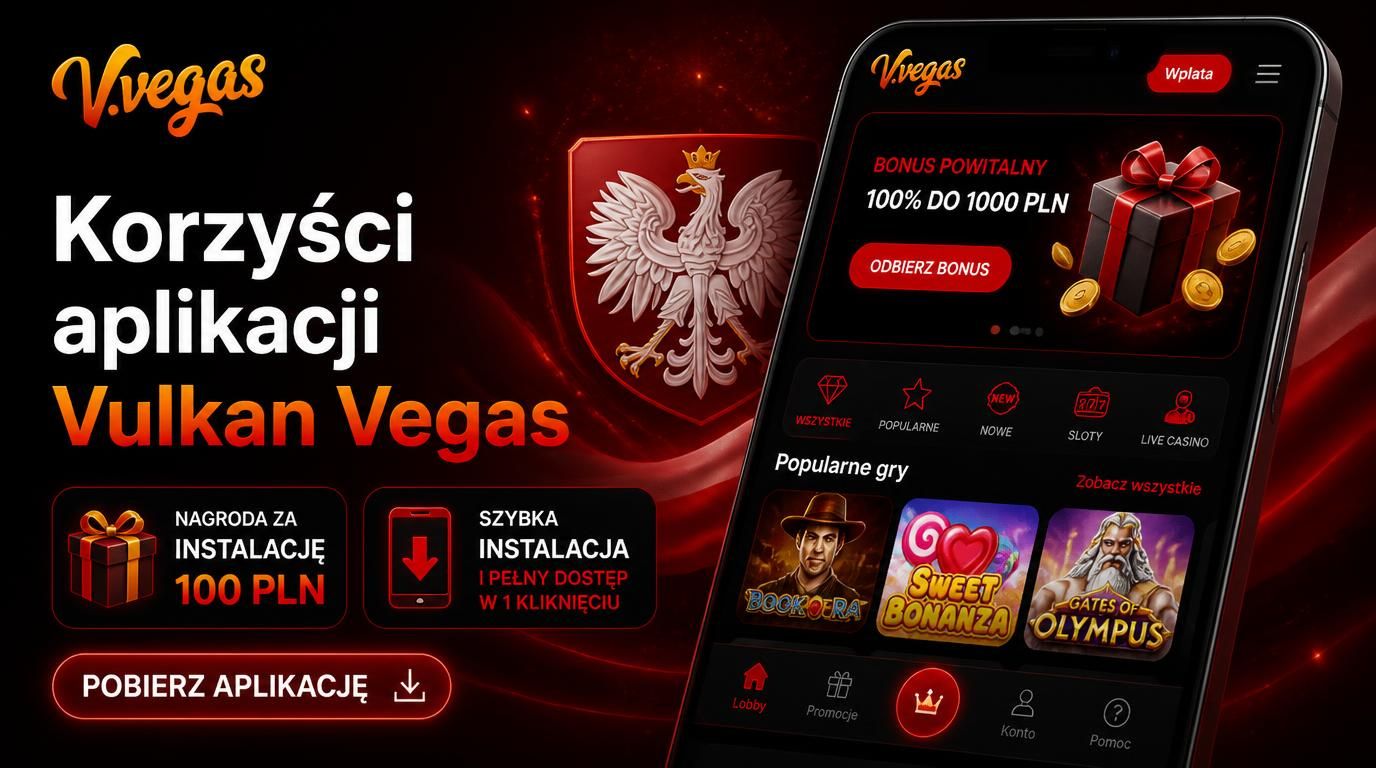 Interfejs aplikacji prezentujący bonus za instalację i korzyści dla gracza z Polski
