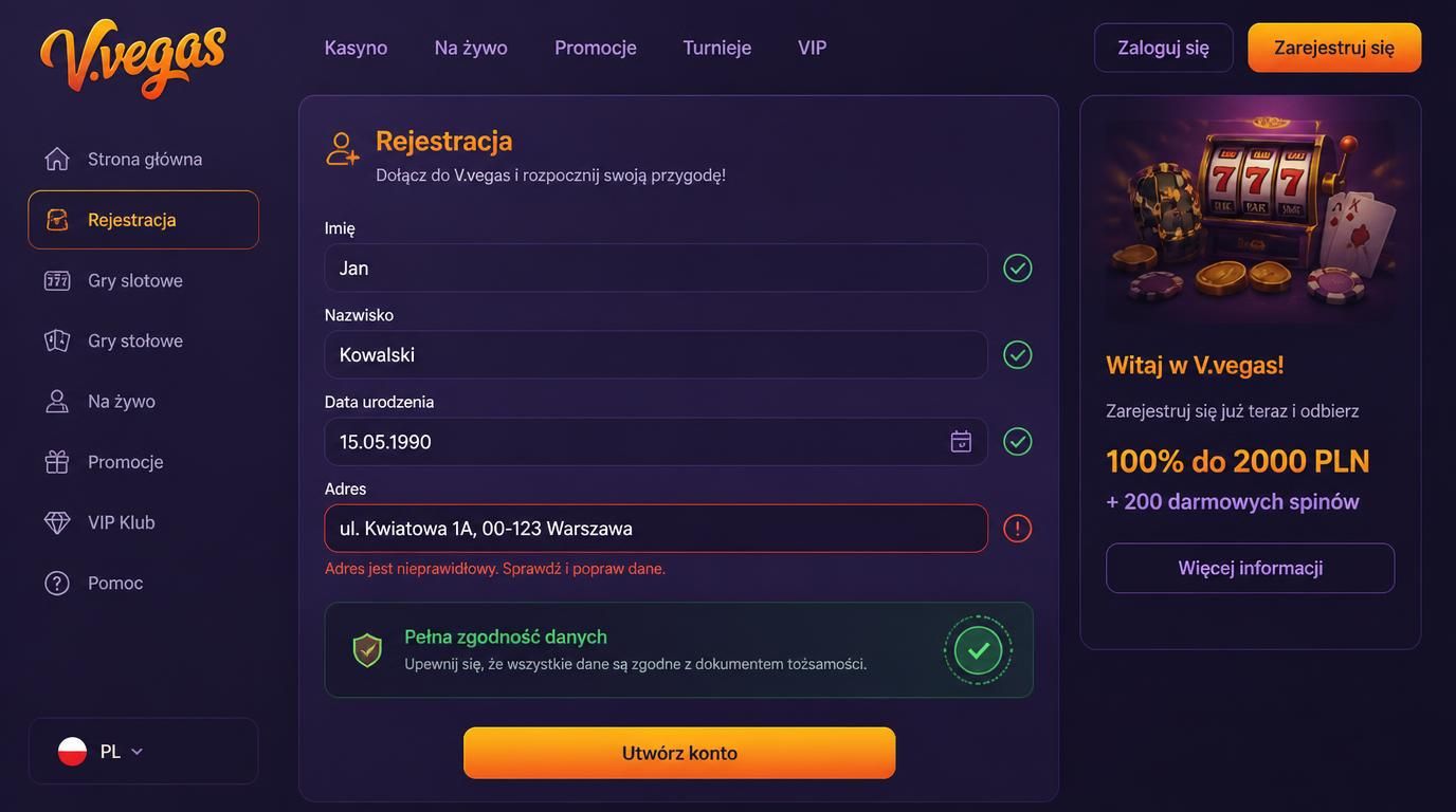 Formularz rejestracji z podaniem prawdziwych danych osobowych